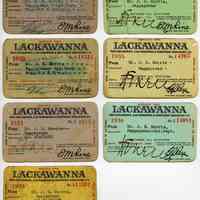 Pass, employee rail travel, 7: D.L. & W. R.R., Employe Pass; issued to J.E. Morris, Baggageman; for travel Morris & Essex Div. or All Stations, 1929-1936 (except 1932).