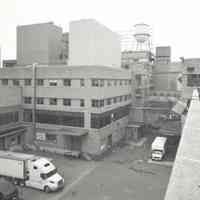 Digital image of B+W photo of former Maxwell House Coffee plant exterior, looking northeast from roof of Offices & Laboratory, Hoboken, 2003.