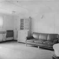 B+W photo of the interior of a passenger lounge on unknown vessel, Hoboken, no date, ca. 1940.