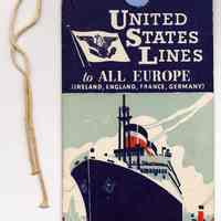 Tag, baggage: U.S. Lines, Stateroom - Wanted on Voyage. N.p., n.d., ca. late 1930s to 1940 or post WWII.