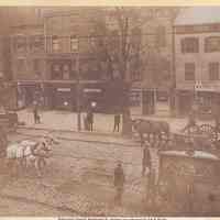 Sepia-tone photo of funeral procession for policeman, Washington St. between Third and Fourth Sts., Hoboken, ca. 1903.