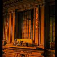          Color slide of interior detail view of Erie Railroad model train above the north door of the Lackawanna Terminal waiting room picture number 1
   