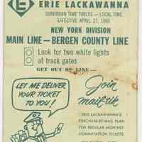Timetable: Erie Lackawanna Rwy., Suburban Time Tables, N.Y.Division, Main Line - Bergen County Line, eff. Oct. 26, 1969.