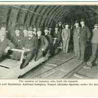 Digital image of Hudson & Manhattan R.R. postcard titled: The masters of industry who built the tunnels, 1908.