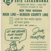 Timetable: Erie Lackawanna Railway, Suburban Time Tables, N.Y.Division, Main Line - Bergen County Line, eff. Oct. 26, 1969.
