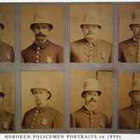 Sepia-tone photo portraits of eight Hoboken Police officers, circa 1890