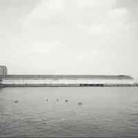 Digital image of B+W photo of former Maxwell House Coffee plant exterior, Pier Shed, Hoboken, 2003.