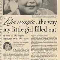 Ad, Cocomalt: "Like magic...the way may little girl filled out... By R.B. Davis Co., Hoboken; in Hygeia, March 1934.