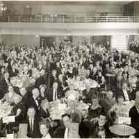 B+W group photo of Stevens Academy Banquet, 100th Anniversary, Union Club (Hoboken), Apr. 28, 1960.