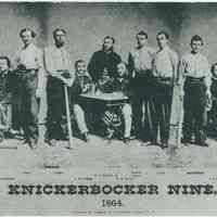 B+W copy photo of printed photo of the Knickerbocker Nine baseball team, no place,1864.