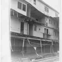 B+W photo of the damaged superstructure of an unknown passenger ship (dayliner?), Hoboken, no date, ca. 1940.