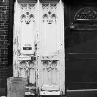 B+W photo of the exterior doors of 609 Court St.(?), Hoboken, N.J., no date (ca. 1968-1972).