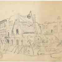 Drawing: Pencil study of the demolition of Stevens Hoboken Academy building by F. Guidici, Hoboken, no date, ca. late May,1976.