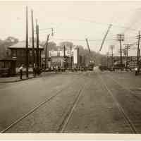 B+W photo looking north on Willow Ave. at 17th St.; streetcar tracks & freight rail crossing, Hoboken, n.d., (1927).