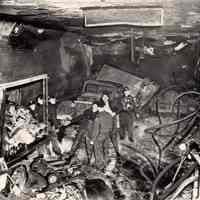 B+W photo of damage & wreckage in Holland Tunnel shortly after chemical truck explosion, May 13, 1949.