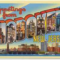 Notecard: "Greetings from Hoboken, New Jersey" 2008 revision of 2005 notecard by Hoboken artist Raymond Smith, Hoboken, 2008.