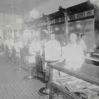 B+W velox of photo of the interior of a barbershop at 1312 Washington Street, Hoboken, no date, ca. 1940.