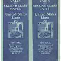 Brochure: United States Lines. Cabin and Second Class Rates. (Fare schedule) No. 7, Dec. 1, 1926.