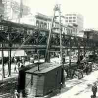 B+W photo of construction for the Hudson & Manhattan Railroad tunnel, location not identified, probably Sixth Ave., N.Y. City, no date, ca. 1906-07.