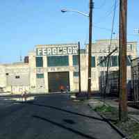 Color slide of the east facade of the Ferguson Propeller Co. building, near 1132 Clinton St., Hoboken, 1983.