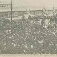 Digital image of newspaper photograph of the opening of the Hoboken terminal of the Hudson & Manhattan Railroad, Feb. 25, 1908.