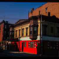          Color slide of eye-level view of front and side façades of 94-98 Bloomfield on the SW corner of Bloomfield & 1st picture number 1
   