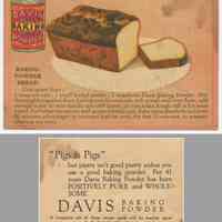 Recipe card, Baking Powder Bread, promoting Davis Baking Powder; issued by R.B. Davis Co., Hoboken, N.J., n.d. (ca. 1920-1922).