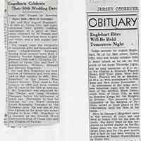 Newspaper clippings (photocopies) re August & Gesina Engelbart: 50th wedding anniversary; obituaries of August.