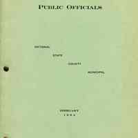 Directory of Public Officials. NATIONAL STATE COUNTY MUNICIPAL. Feb. 1934. Hoboken Chamber of Commerce. 1 Newark St., Hoboken, N.J.