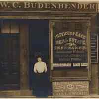 Sepia-tone photo of business exterior, W.C. Budenbender, 404 Washington St., Hoboken, n.d., ca. 1900-1909.