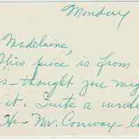 Notecard to Madeline Miller, 716 Bloomfield St., Hoboken, July, 1963.