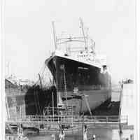 B+W photo of the S.S. American Importer in dry dock, Hoboken, no date, ca. 1940.