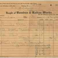 Invoice: Bamboo & Rattan Works, 901-907 Jefferson St., Hoboken, N.J. Oct. 21, 1938.