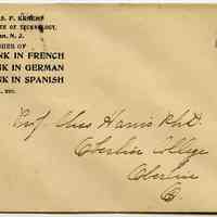 Envelope imprinted for Professor Charles F. Kroeh, Stevens Institute of Technology, promoting his language books, ca. late 1880s or early 1890s.