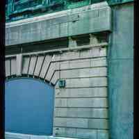 Color slide of eye-level detail view of Lackawanna Terminal façade