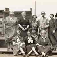 Digital image of group photo of Julius Durstewitz and eight women (family?) on a roof, Hoboken. no date, circa 1938-1940.