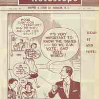          pg [1]: front cover; cartoon re voting, campaign literature, elections
   