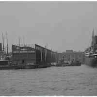 B+W glass plate photographic negative: German Steamers at Hoboken from Ferry Boat (North German Lloyd Steamship Co. piers), Hoboken, Apr. 9, 1915.