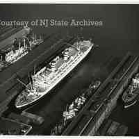 B+W aerial photo of the Holland America Lines Hoboken Piers, October 14, 1948.