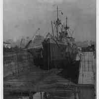 B+W photo of the S.S. American Prince in dry dock, Hoboken, no date, ca. 1940.