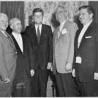 B+W photo of Mayor John J. Grogan (right) with John F. Kennedy et al, no place, no date, ca. late 1950