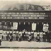 Fabian Theatre with Hoboken Komedy Klub Minstrels posed under the Washington Street marquee, Hoboken, 1930.