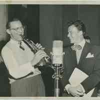 B+W photo of Frank Sinatra and Benny Goodman during rehearsal for Sinatra