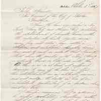 Digital image, document: Letter by Mayor Frederick W. Bohnstedt to City Council re ordinance prohibiting slaughterhouses, Hoboken, Oct. 2, 1867.