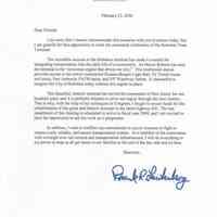 Typed letter signed from U.S. Senator Frank R. Lautenberg to "Friends" re the centennial of Hoboken Terminal, February 23, 2006 [actually 2007.]