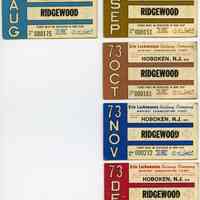 Tickets, transportation, 5: Erie Lackawanna Railway Co., Monthly Commutation Ticket, between Hoboken & Ridgewood, Aug. to Dec. 1973.