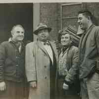 B+W group photo of "On the Waterfront" filming in Hoboken, no date, ca. late 1953-early 1954.