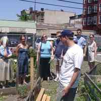 Digital color image of the gardens and people on the Secret Gardens Tour, Hoboken Historical Museum, Hoboken, June 9, 2002.