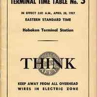Timetable (ETT): D.L. & W. R.R., Hoboken Terminal Station; Terminal Time Table No. 3. Eff. Apr.28, 1957.