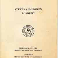 Digital images of program for 95th annual commencement, Stevens Hoboken Academy, Hoboken, June 9, 1955 belonging to Paula Leonore Millenthal (Cantor).